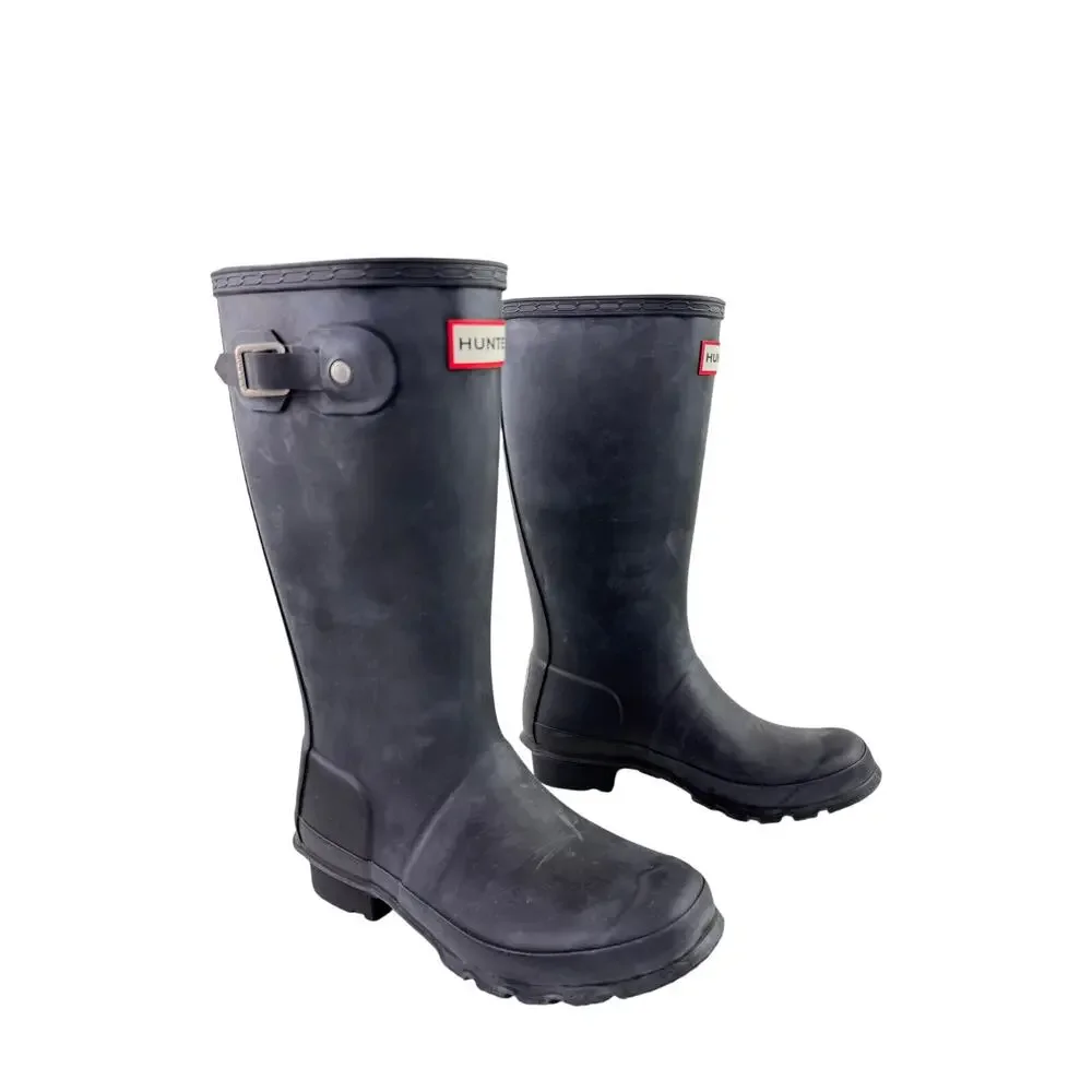 Hunter Original Kids Tall Rain Boots Blue 2B/3G Rubber Buckle Waterproof Pull On